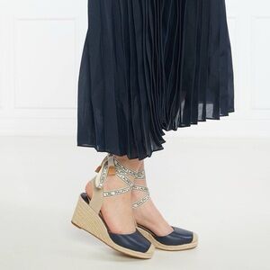 Ralph Lauren Paislee Leather Espadrille Navy Blue Wedge Heels
